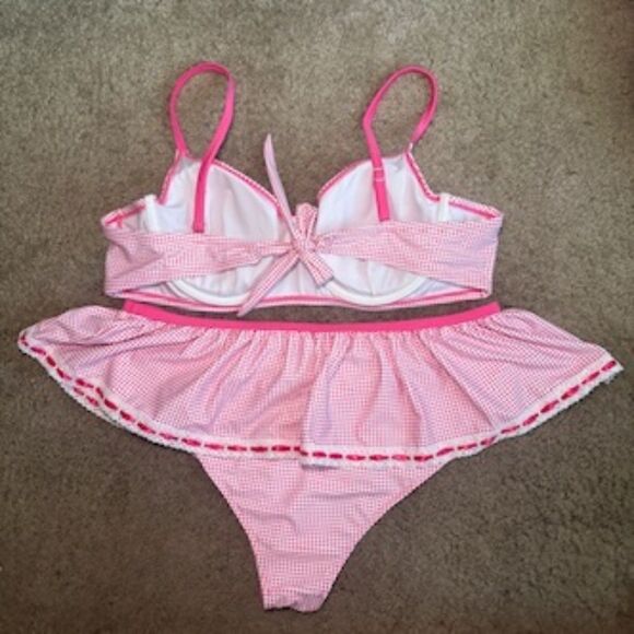 Size 4XL Retro Style Pink Polka Dot Ruffle Bikini Swimsuit - Picture 3 of 6
